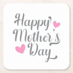 Eenvoudige Happy Moederdag kalligrafie Onderzett Vierkante Kartonnen Onderzetter
