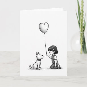 Eenvoudige Hart Ballonhuisdier Liefdeskaart Kaart