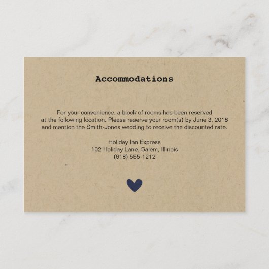 Eenvoudige hart bruiloft details kaart (Achterkant)