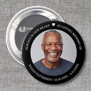 Eenvoudige hart foto begrafenis herdenking aandenk ronde button 5,7 cm