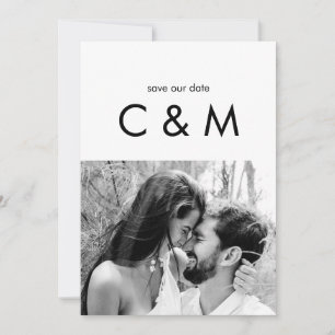 Eenvoudige hedendaagse foto B/W Sla onze datum op Save The Date