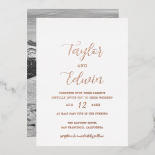 Eenvoudige hedendaagse foto van modern Roos Gold Folie Uitnodiging