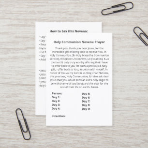 Eenvoudige Heilige Communie Novena Prayer Kaart Visitekaartje