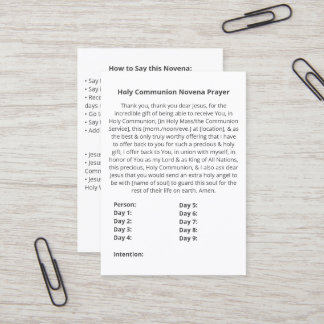 Eenvoudige Heilige Communie Novena Prayer Kaart Visitekaartje