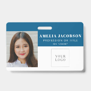 Eenvoudige heldere blauwe personeelsfoto ID-logo s Badge