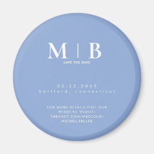 Eenvoudige Hemelblauwe Monogram Huwelijk Save the Magneet