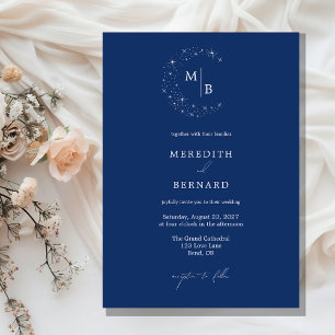 Eenvoudige Hemelse Elegante Blauwe Monogram Huweli Kaart