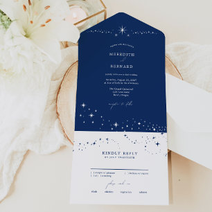 Eenvoudige Hemelse Elegante Trouwblauw All In One Uitnodiging