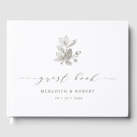 Eenvoudige Herfst eikels & Pinecone Script Wedding Gastenboek (Voorkant)