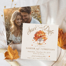 Eenvoudige Herfst Leaf Tree Beige Foto Herfst brui Save The Date