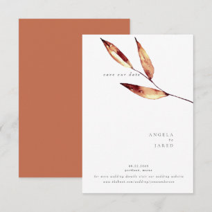 Eenvoudige herfst waterverf gebladerte terracotta save the date