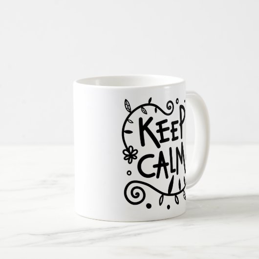 Eenvoudige herinnering Houd Calm Clack White Doodl Koffiemok (Voorkant rechts)