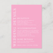 Eenvoudige hete roze witte bloemenbruiloft details informatiekaartje (Voorkant)