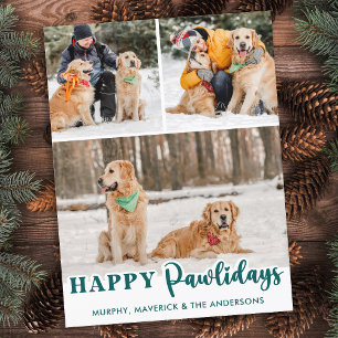 Eenvoudige hond Custom 3 foto Happy Pawholidays Feestdagenkaart