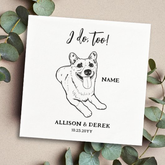Eenvoudige hond schets bruiloft servet