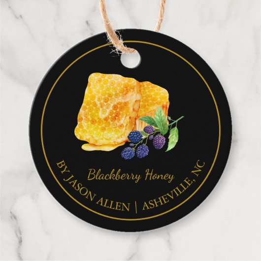 Eenvoudige Honeycomb Blackberry Infused Honey Hang Bedankjes Labels (Voorkant)
