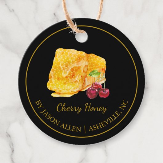 Eenvoudige Honeycomb Cherry Infused Honey Hang Lab Bedankjes Labels (Voorkant)