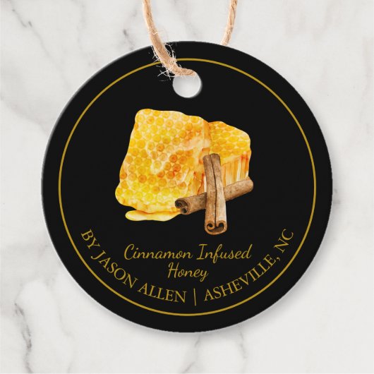 Eenvoudige Honeycomb Cinnamon Infused Honey Hang L Bedankjes Labels (Voorkant)