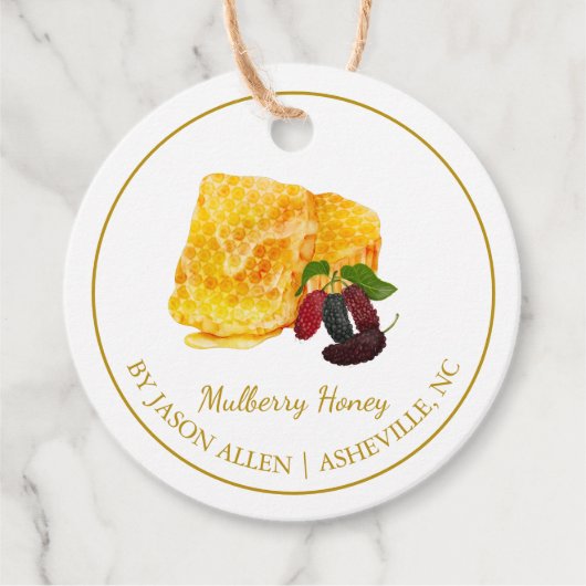 Eenvoudige Honeycomb Mulberry Infused Honey Hang L Bedankjes Labels (Voorkant)