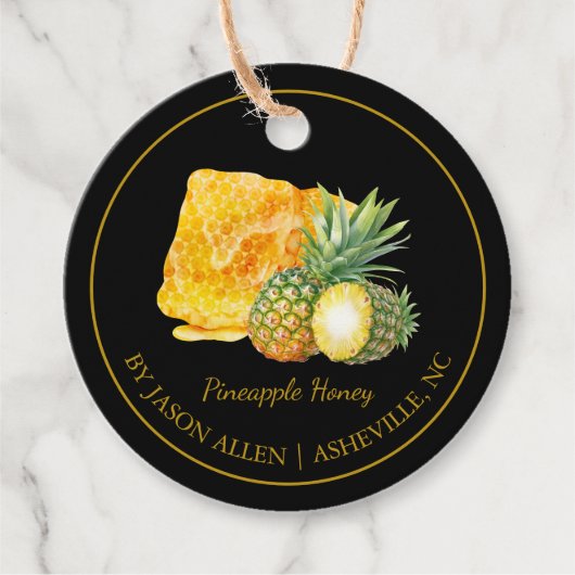 Eenvoudige Honeycomb Pineapple Infused Honey Hang Bedankjes Labels (Voorkant)