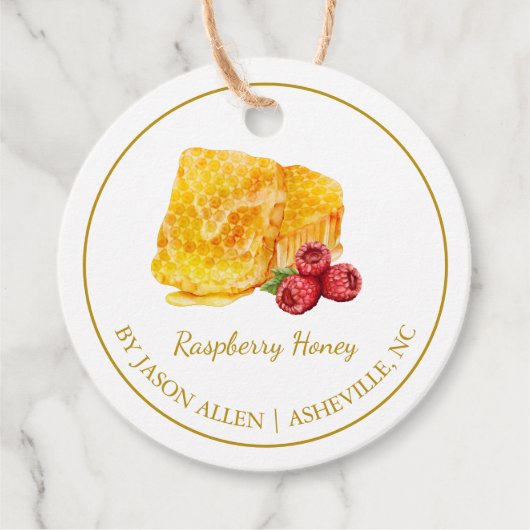 Eenvoudige Honeycomb Raspberry Infused Honey Hang Bedankjes Labels (Voorkant)
