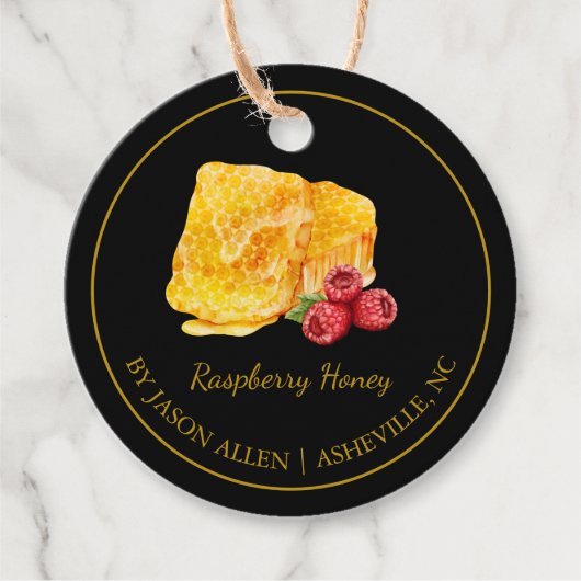 Eenvoudige Honeycomb Raspberry Infused Honey Hang  Bedankjes Labels (Voorkant)