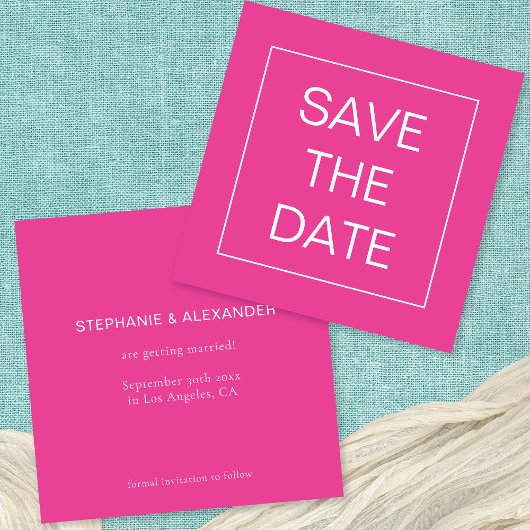 Eenvoudige Hot Pink Line Border Bruiloft Vierkant Save The Date