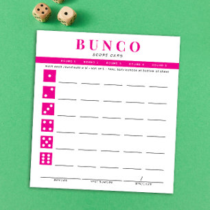 Eenvoudige Hot Roze en Witte Bunco Score Kaart Notitieblok
