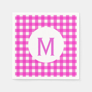 Eenvoudige hotroze Gingham Monogram Servet