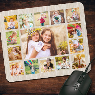 Eenvoudige houten rustieke fotocollage van 15 foto muismat