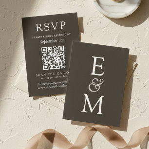 Eenvoudige Houtskool Klassieke Trouw QR Code RSVP Kaartje