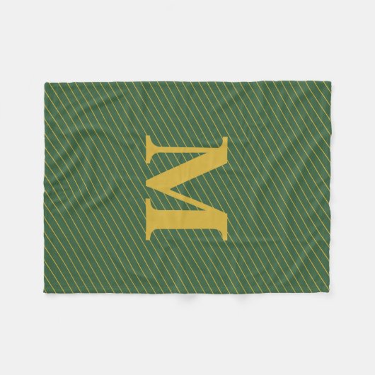 Eenvoudige Hunter Groen en Gouden Strepen Monogram Fleece Deken (Voorkant (Horizontaal))
