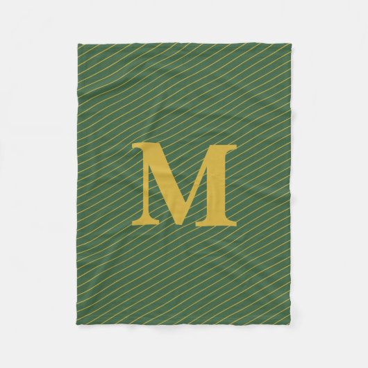 Eenvoudige Hunter Groen en Gouden Strepen Monogram Fleece Deken (Voorkant)
