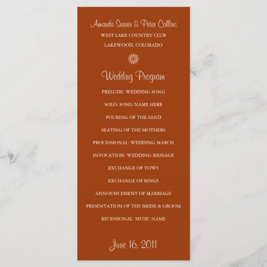 Eenvoudige huwelijksprogramma's (baksteen) programma (Voorkant)