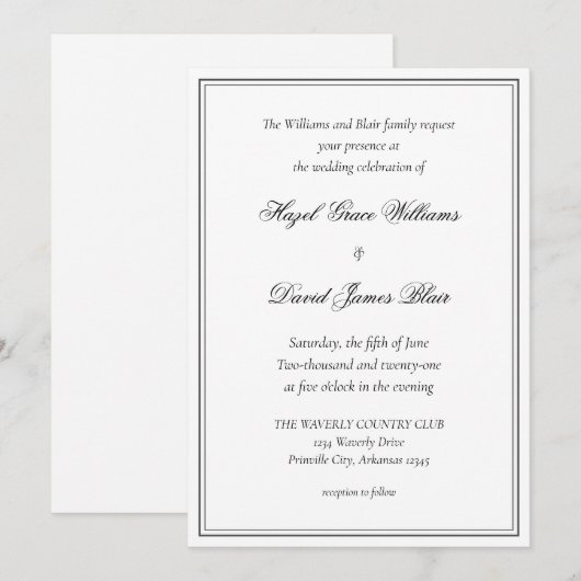 Eenvoudige huwelijksuitnodiging kaart (Voorkant / Achterkant)