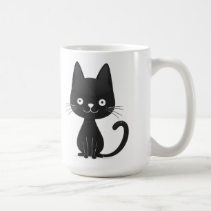 Eenvoudige Illustratie van Zwarte Kat Cute Kawaii Koffiemok