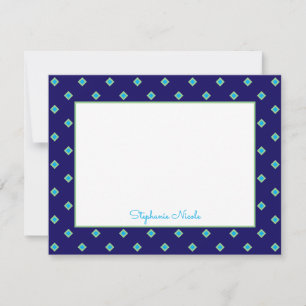 Eenvoudige Indigo Blauwe Groene Diamant Polka Dot Notitiekaartje