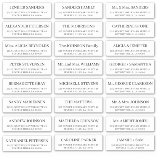 Eenvoudige individuele gasten bruiloft adresetiket sticker (Voorkant)