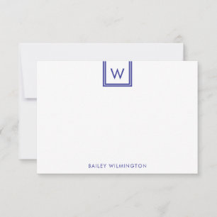 Eenvoudige Initiaal in Doos Deep Blue Briefpapier Notitiekaartje