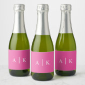 Eenvoudige Initialen Monogram Bright Hot Pink Sparkling Wijnetiket (Flessen)