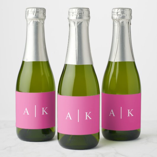 Eenvoudige Initialen Monogram Bright Hot Pink Sparkling Wijnetiket (Flessen)