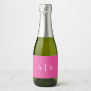 Eenvoudige Initialen Monogram Bright Hot Pink Sparkling Wijnetiket