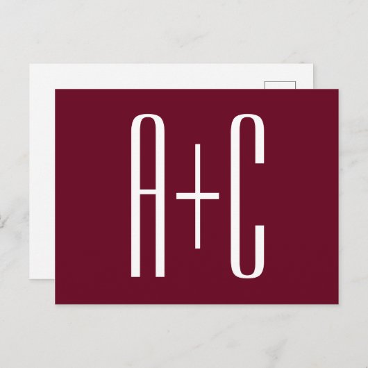 Eenvoudige Initialen voor Koppels | Wit & Burgundy Briefkaart (Voorkant / Achterkant)