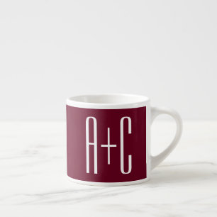 Eenvoudige Initialen voor Koppels Wit & Burgundy Espresso Kop