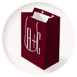 Eenvoudige Initialen voor Koppels Wit & Burgundy Medium Cadeauzakje