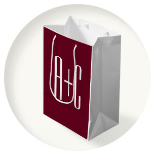 Eenvoudige Initialen Voor Koppels Wit & Burgundy Medium Cadeauzakje