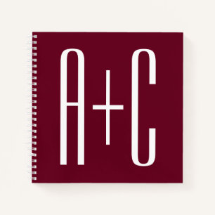 Eenvoudige Initialen Voor Koppels Wit & Burgundy Notitieboek