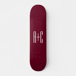 Eenvoudige Initialen voor Koppels Wit & Burgundy Skateboard