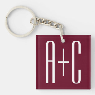 Eenvoudige Initialen voor Koppels Wit & Burgundy Sleutelhanger