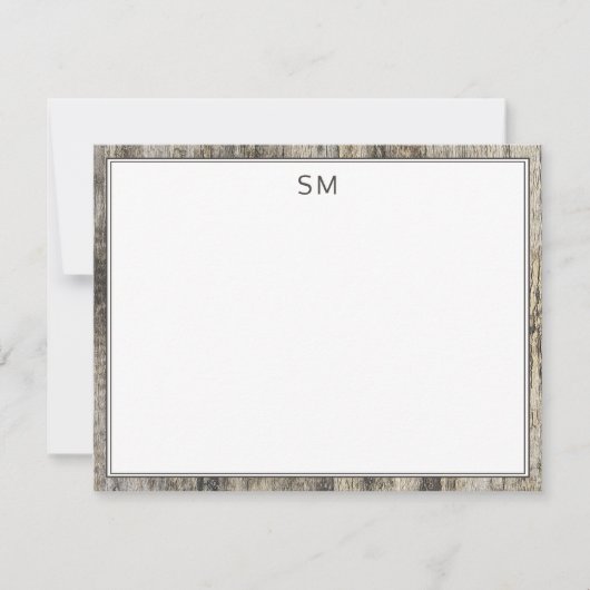 Eenvoudige Initialen voor Rustige houten randmonog Notitiekaartje (Voorkant)